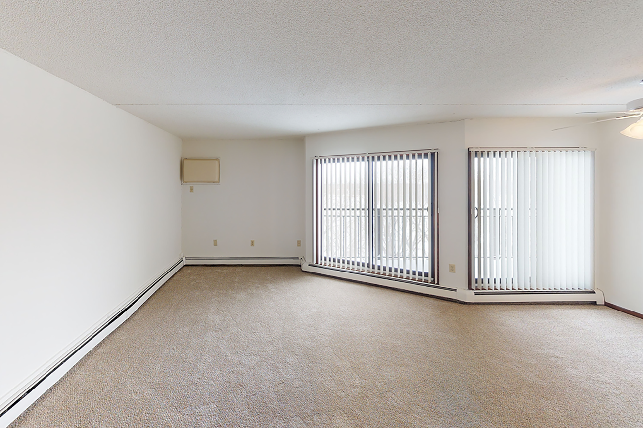 Living room with angled walls in 2 bedroom apartment rental in Inver Grove Heights, MN