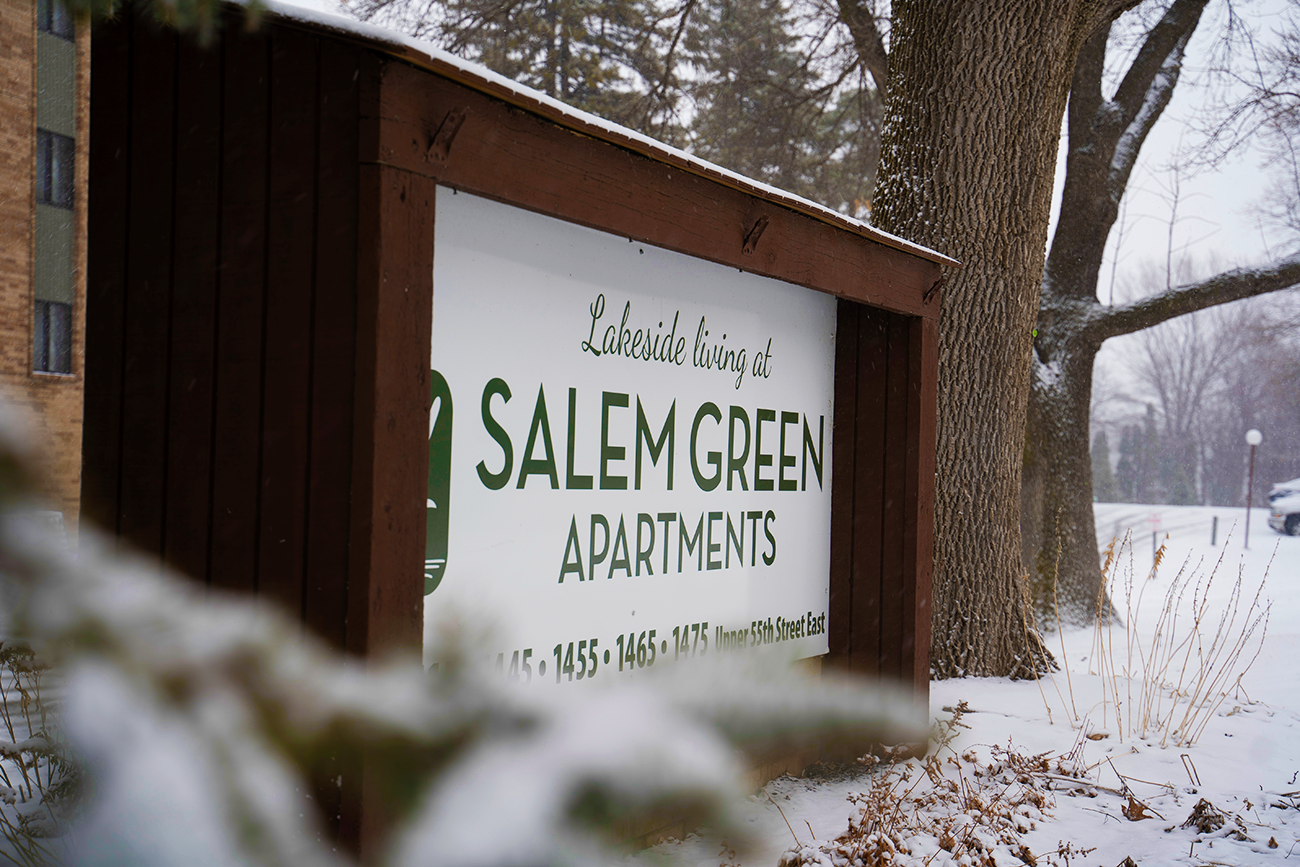 Sign for Salem Green Apartments in Inver Grove Heights, MN