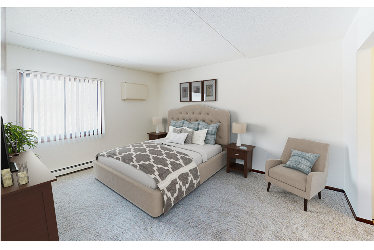 Spacious bedrooms comfortably accommodate a large bed set and other furniture!
